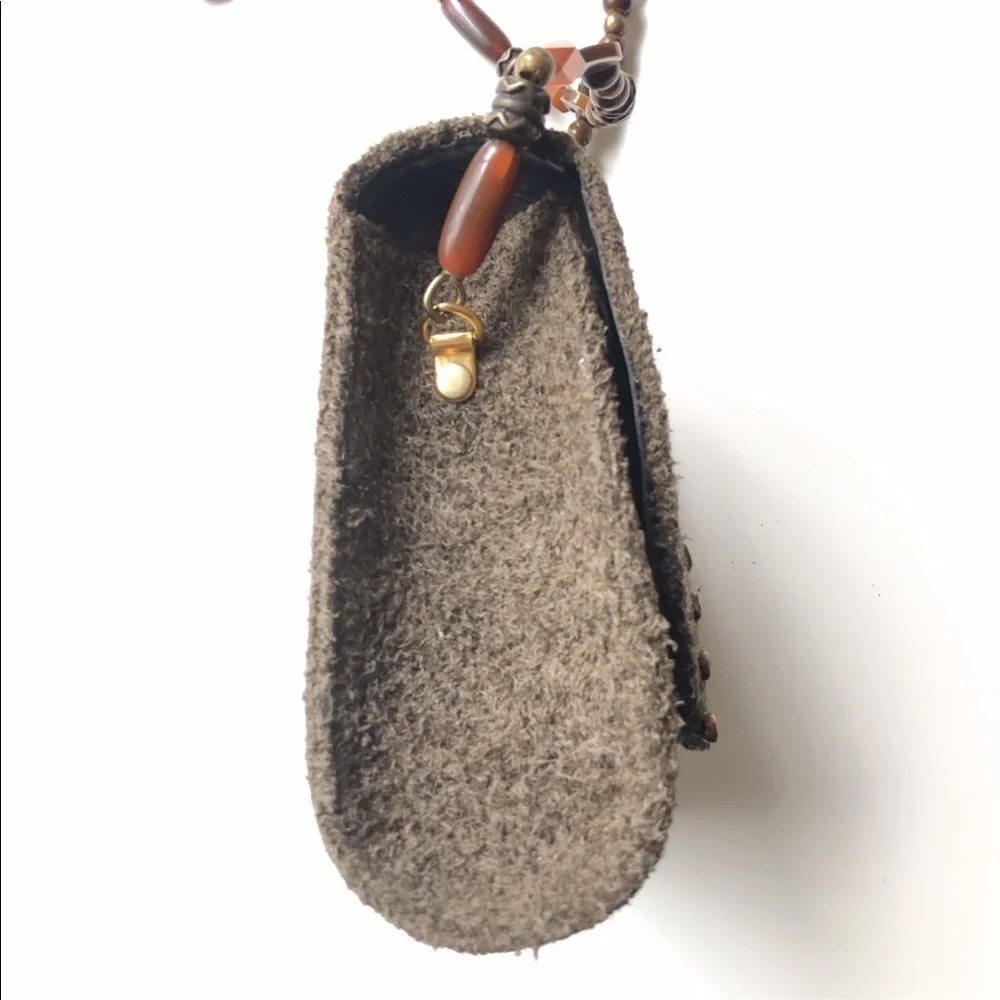LEATHEROCK Olive & Tan Suede Box Shoulder Bag with Bead & Bronze Detail - Picture 6 of 13